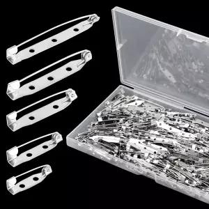 200개 실버 브로치 핀 백 20/25/32/38/45mm 안전 바 DIY 공예용 잠금 걸쇠 이름표 배지 보석 제작 및 타이