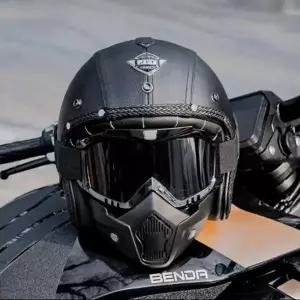 남성용 빈티지 오토바이 헬멧 사계절 크루즈 스쿠터 가죽 제트 헬멧 전기 자전거 하프 쿨 마스크 DOT