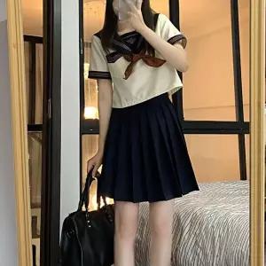 브라운 세줄라인 반팔 블라우스 마린 세라복 교복세트 xEx9+5NXh