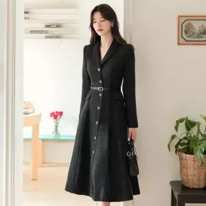 ~XXL까지 스멀더스 숄카라 레더 실버 버튼 플레어 트위드 원피스 봄,가을 단독 하객룩 오피스룩 모임룩1233