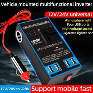 1500W 차량용 12V 24V DC를 220V AC로 변환하는 EU 플러그 어댑터 컨버터, USB 고속 충전 포트  콘센트 포