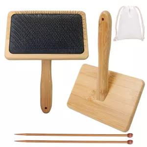 대형 울 카더 5.9인치 x 3.94인치 와이어 슬라이커 카딩 브러시 견고한 손잡이가 있는 바늘 펠팅 도구 개