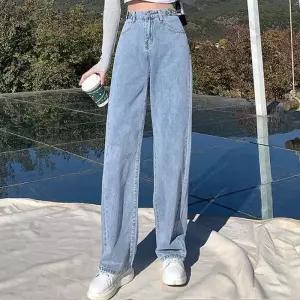 [쉐도우샵]하이웨스트 롱와이드 연청 데님팬츠 트렌디핏 청바지 (48731190)