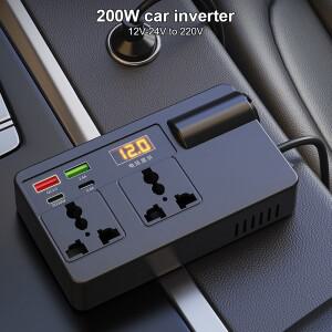 200W DC 12V/24V AC 220V 변환기 ON/OFF 스위치 자동차 인버터 전압 감지 전원 어댑터  USB/PD/Type-C 충전