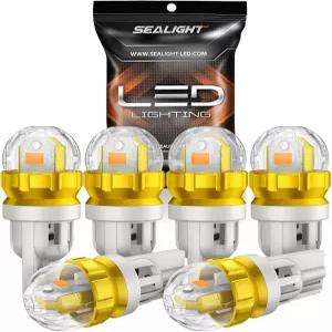 SEALIGHT 194 LED 전구 앰버 옐로우 168 T10 W5W 2825 초밝은 360 교체 3020SMD 번호판 조명 돔 지도 제공