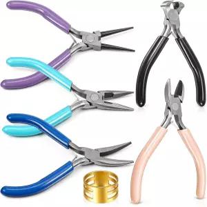 Oqqlin 5개 주얼리 플라이어 도구 키트 5가지 스타일 내구성 제작용 세트 공예용 바늘/원형/곡면 코 및