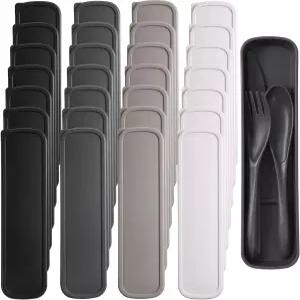 야헨다 28세트 재사용 가능한 여행 도구 케이스 밀짚 커틀러 휴대용 숟가락 나이프 포크 플라스틱 식기