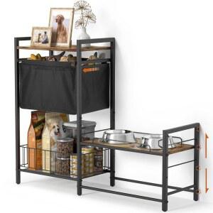 로미브라 고가 개 그릇 스탠드 토이 빈 바구니 높이 조절 가능한 사육 사료 스테이션 캐비닛 4개 들어 올린 음식 및 물 홀더 대형 중형 소형견을 위한 반려동물 보관 정리함