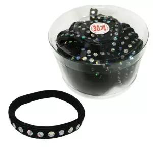 반짝다이아 납작 검정고무줄 30P 코사지통 머리끈