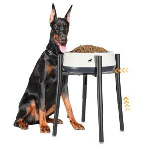 ERR 싱글 도그 볼 스탠드 12 16인치 높이 조절 가능 8 12인치 와이드 볼용 고가 개 사료 중형 대형 금속 애완동물 접시 홀더 전용 블랙