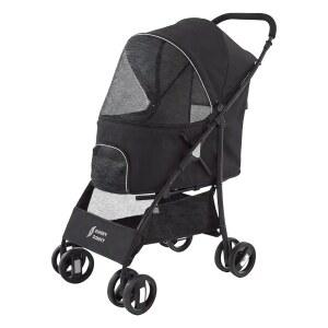 4륜 반려동물 유모차, 간편한 접이식 반려견 케이지 조거 유모차, 사계절 내내 날씨 커버, 수납 바구니, 소형/중형 반려동물용 가시 메쉬(블랙)