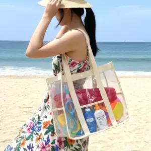 물놀이가방 비치백 단추형 투명 물놀이가방 아이보리