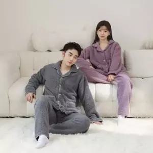 (색상 퍼플 L)신혼부부 커플 잠옷 세트 겨울 커플 잠옷 파자마 세트