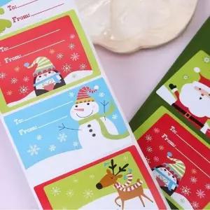 ( )크리스마스 산타 친구들 1롤250개 스티커 눈사람 트리 성탄절 루돌프 선물 겨울