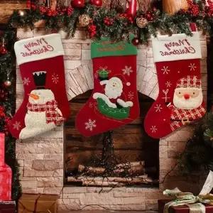 (색상 3종 세트)트리 크리스마스 양말 장식 3개입 선물주머니 벽걸이 소품 양말 귀여운
