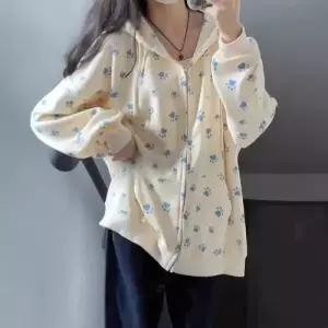 엘럽 여성용 야구 점퍼 카디건 프린트 맨투맨 봄가을 집업 후드 잔꽃 코트 원템3