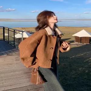 엘럽 여성 모피 코트 털가죽 일체형 양면 세무 도톰 숏 톱 원템1