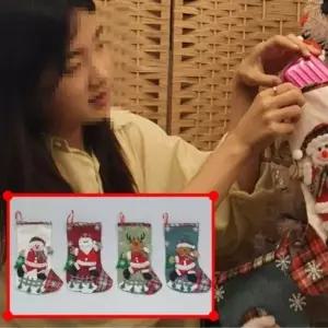 ( )랜덤 1개 걸이용 크리스마스 양말 주머니 양말 장식 소품 오너먼트 데코 선물 주머니