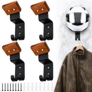 CroBlissful 4개 모터사이클 헬멧 홀더 벽걸이 걸이 후크 축구 스포츠 액세서리용 기어 랙(클래식, 우드)