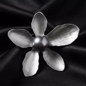 무광 핵진주 옷핀 골드 레트로 브로치 실버 꽃잎 흑진주실버