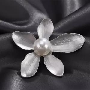 무광 핵진주 옷핀 골드 레트로 브로치 꽃잎 백진주 실버