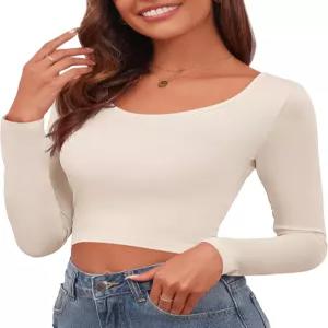 여성 긴팔 크롭탑 캐주얼 슬림 핏 아웃 셔츠 액티브 바젤 레이어 2025