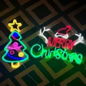 (디자인 스마일)메리크리스마스 레터링 트리 스마일 네온사인 조명 LED 전구 카페 인테리어소품