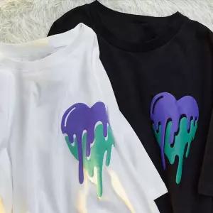 커플티셔츠 하트반팔티셔츠 남여티셔츠 티셔츠 나염 캐릭터 캐릭터티셔츠