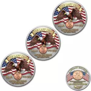 3Pcs 라스트 센트 컬렉션 기념 코인 909년 마지막 페니 헌정 아메리칸 이글 플래그가 새겨진 챌린지