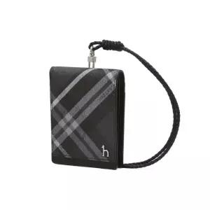 헤지스 HAZZYS MEN ACC [DUBLIN] 블랙 체크 가죽 폴더형 목걸이 카드지갑 HJHO6E660BK 120144