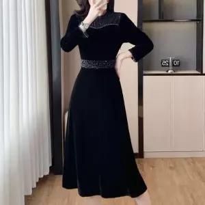 소개팅원피스 우아한 블랙 벨벳 롱 원피스 겨울 파티룩 연말모임룩