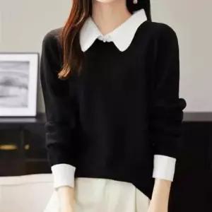 [SBD] 니트 심플 모던 데일리룩 배색라인 큐빅포인트 소프트