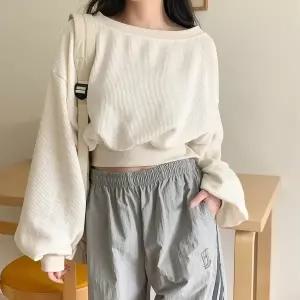 [신세계라이브쇼핑][옷자락] 여자 오프숄더 세미 크롭 골지 퍼프 맨투맨