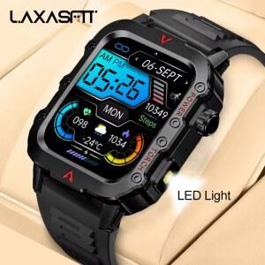 LAXASFIT 새로운 남성용 스마트 시계 LED 손전등 야외 스포츠 손목 건강 모니터링