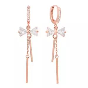 [미니아트] 14K 골드필드 핀 리본 롱 드롭 원터치 링 귀걸이