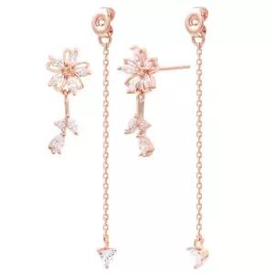 [미니아트] 14K 골드필드 핀 플로라  큐빅 꽃 체인 롱 드롭 스터드 귀걸이