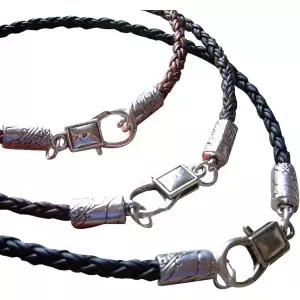12009723 남자 목걸이 패션 심플 가벼운 수제 땋은 가죽 - 남성용 앤티크 실버 톤 체인 여성용 브라운 16 1