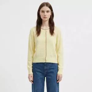 [샵앤] 국산 여성 플라워 펀칭 배색라인 긴팔 가디건 BOM-WCD-21212