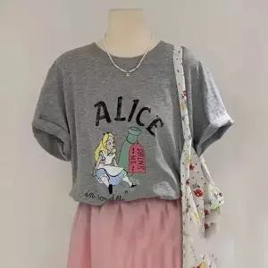 여친 여름 프린트티 빅사이즈 반팔 캐릭터 티 상의 OP2