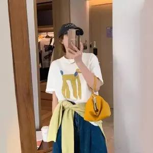 여자 원피스 캐주얼 반팔 라운드넥 상의 캐릭터 티 슬림핏 OP2