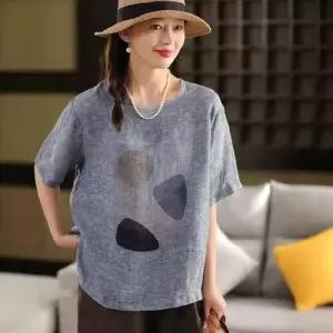 여사친 빈티지 여름 상의 맨투맨 티셔츠 프린트티 마 라운드 프린트 반팔 린넨 스크래치 OP2