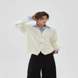 엘럽 남친 니트 투피스 페이크 러시 브이넥 스트라이프 스웨터 원템1