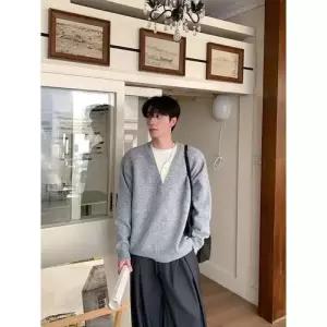 엘럽 남자 니트 이너 가을 투피스 페이크 풀오버 코트 브이넥 원템3