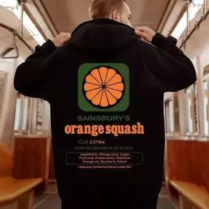 [하프클럽/]빅 티셔츠 후드 기모 프린팅 안감 오렌지 남성 캐주얼