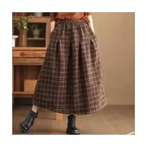 스커트 여친 모직 빈티지 가을 체크 정장 A라인 미디엄 슬림핏 도톰 CH3