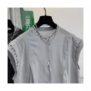 엘럽 여자 민소매 블라우스 여름 코튼 린넨 야카 캐주얼 자수 위에 셔츠 탑 원템2