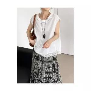 엘럽 여자 여름 원피스 빈티지 라운드 민소매 나시 블라우스 자수 펀칭 슬림핏 상의 원템1