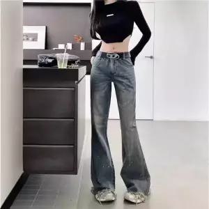 여사친 빈티지 캐주얼 트렌드 핫피스 워싱 매콤 퍼 긴바지 청바지 OP1