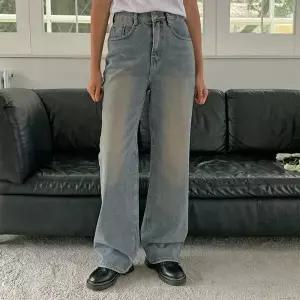 여자 진 워싱 H라인 빈치지 팬츠