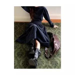 엘럽 여성용 가을 원피스 양터틀 체크 페이크 투피스 슬림핏 롱스커트 박템3